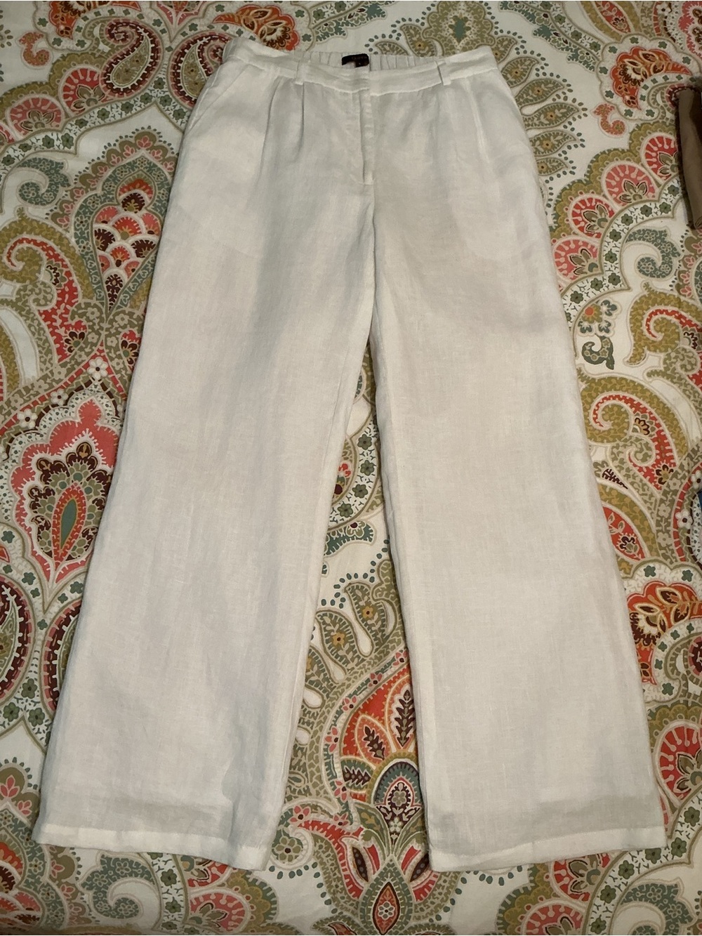 Quince White 100% European Linen Pleated Wide-Leg Trousers Fully Lined, Size 6 - Picture 10 of 16